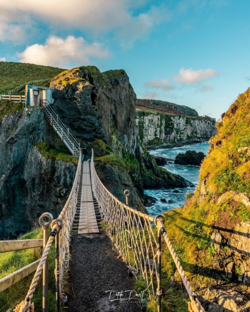 Carrick-a-Rede Rope Bridge in County Antrim, Northern Ireland.

Only a short fall to the Atlantic :)